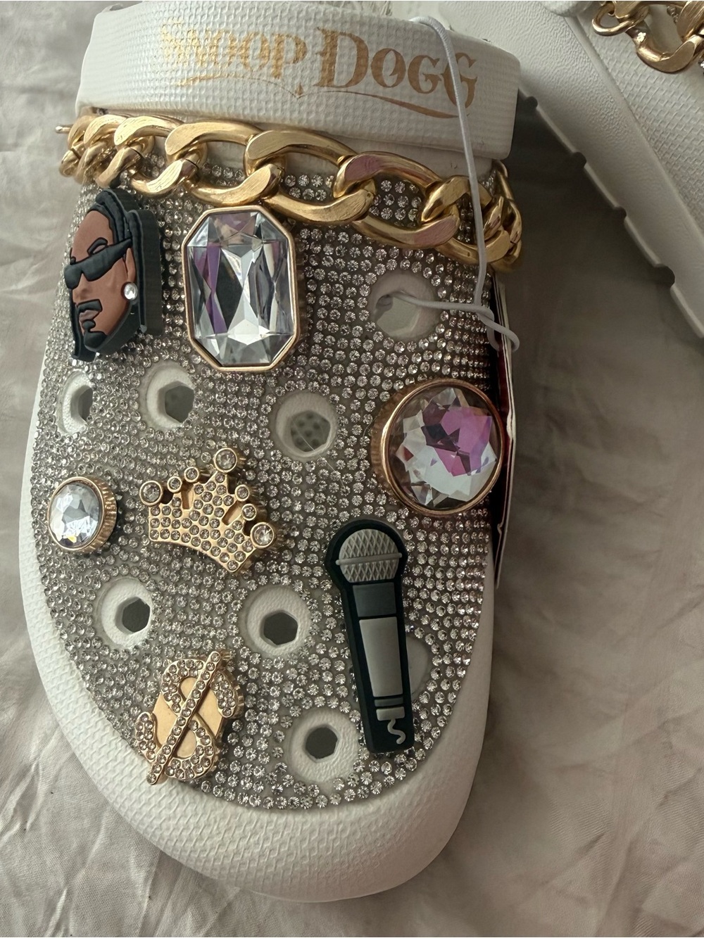 Skechers White Embellished Slip-On Sandals with Gold Chain - Picture 3 of 4